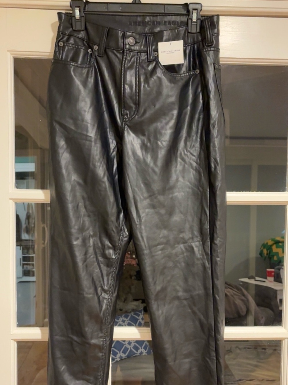 American Eagle Outfitters Black Faux Leather Slim Straight Pants